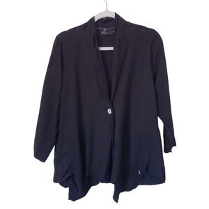 Fenini Black Cotton Linen Top Draped Asymmetrical Hem M Lagenlook Art To Wear